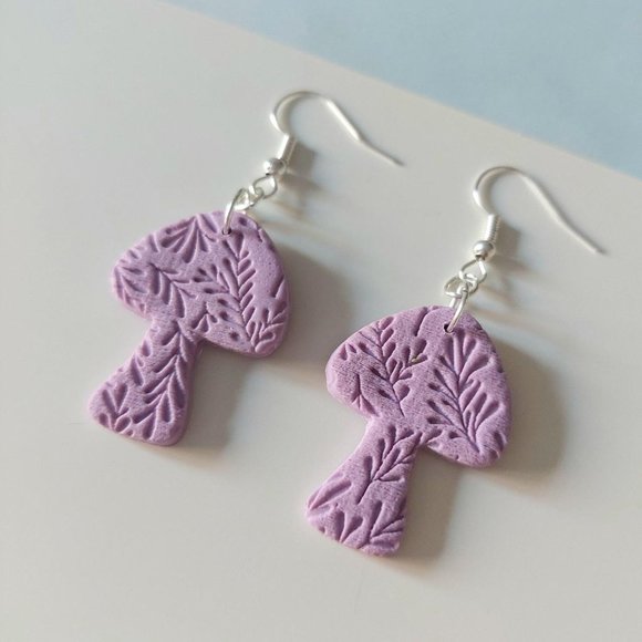 Purple Mushroom Polymer Clay Earrings - Picture 2 of 2